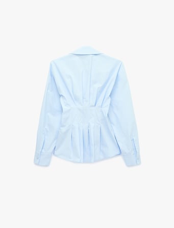 Pamuklu Slim Fit Klasik Yaka Uzun Kollu Pile Detaylı Poplin Gömlek