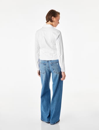 Slim Fit Uzun Kollu Korse Detaylı Poplin Gömlek