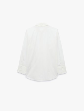 Pamuklu Cepli Uzun Kollu Asimetrik Tasarım Kapama Oversize Poplin Gömlek