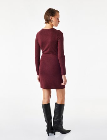 Koyun Yünü Karışımlı Slim Fit Uzun Kollu Drapeli Mini Elbise