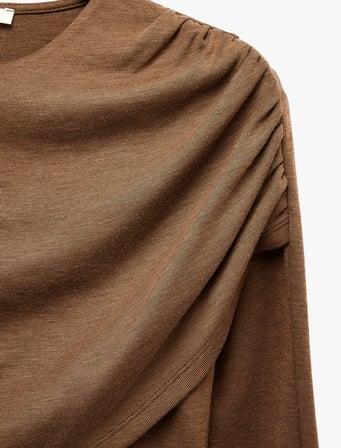 Koyun Yünü Karışımlı Slim Fit Uzun Kollu Drapeli Mini Elbise