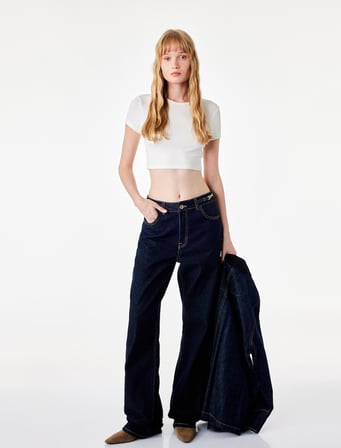 Yüksek Bel Düz Bol Paça Jean Pantolon - Straight Fit Jean