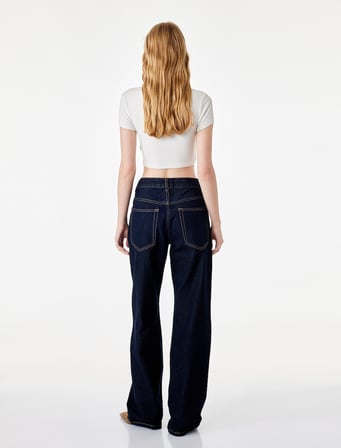 Yüksek Bel Düz Bol Paça Jean Pantolon - Straight Fit Jean