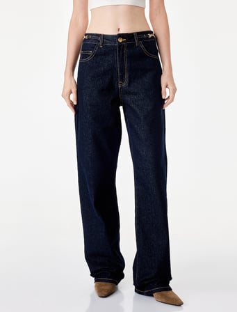 Yüksek Bel Düz Bol Paça Jean Pantolon - Straight Fit Jean