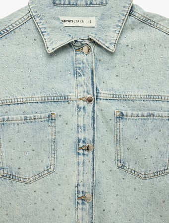 Rahat Kalıp Pamuklu Klasik Yaka Uzun Kollu Cepli Denim Ceket