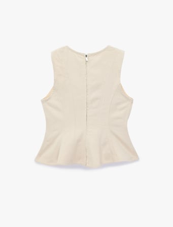 Slim Fit Pamuklu Dikiş Detaylı Bisiklet Yaka Peplum Kolsuz Denim Bluz