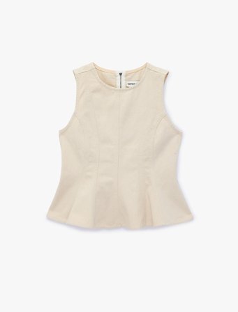Slim Fit Pamuklu Dikiş Detaylı Bisiklet Yaka Peplum Kolsuz Denim Bluz