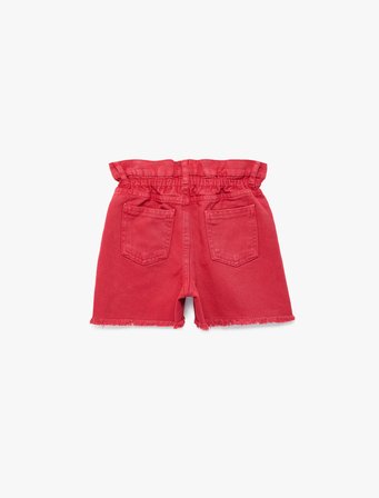 Beli Lastikli Yüksek Bel Pamuklu Paperbag Denim Şort