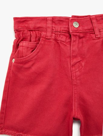 Beli Lastikli Yüksek Bel Pamuklu Paperbag Denim Şort