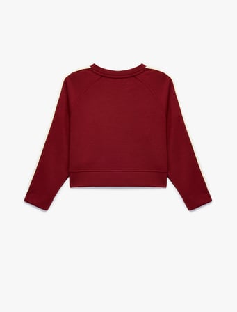 Uzun Kollu Viskon Karışımlı Biyeli Bisiklet Yaka Baskılı Sweatshirt