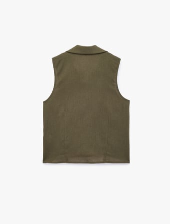 Düğmeli Slim Fit Kolsuz Keten Gömlek