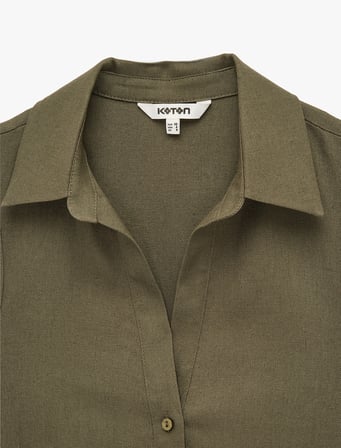 Düğmeli Slim Fit Kolsuz Keten Gömlek