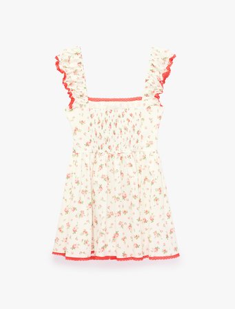 Gipeli Pamuklu Slim Fit Bağlama Detaylı Kare Yaka Askılı Çiçekli Mini Elbise