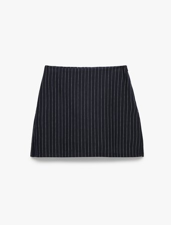 Slim Fit Fermuar Detaylı Çizgili Mini Şort Etek