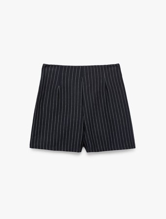 Slim Fit Fermuar Detaylı Çizgili Mini Şort Etek