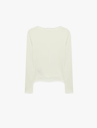 Koyun Yünü Karışımlı Slim Fit Dikiş Detaylı Uzun Kollu Bisiklet Yaka Bluz
