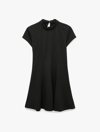 Krep Scuba Slim Fit A Kesim Dik Yaka Dantel Detaylı Kısa Kollu Mini Elbise