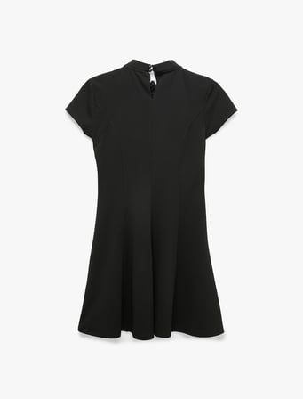 Krep Scuba Slim Fit A Kesim Dik Yaka Dantel Detaylı Kısa Kollu Mini Elbise