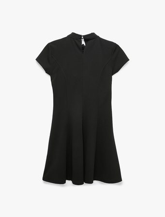 Krep Scuba Slim Fit A Kesim Dik Yaka Dantel Detaylı Kısa Kollu Mini Elbise