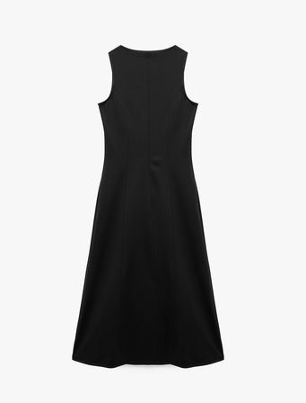 Dikiş Detaylı Slim Fit Bisiklet Yaka Kolsuz Midi Elbise