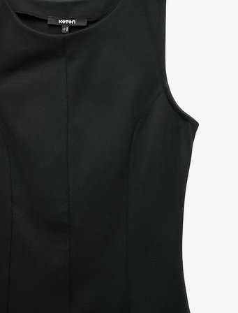 Dikiş Detaylı Slim Fit Bisiklet Yaka Kolsuz Midi Elbise