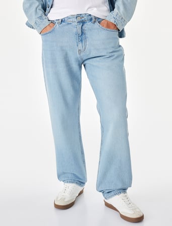 Düğmeli Cepli Vintage Straight Fit Jean Pantolon