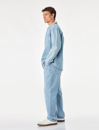 Düğmeli Cepli Vintage Straight Fit Jean Pantolon