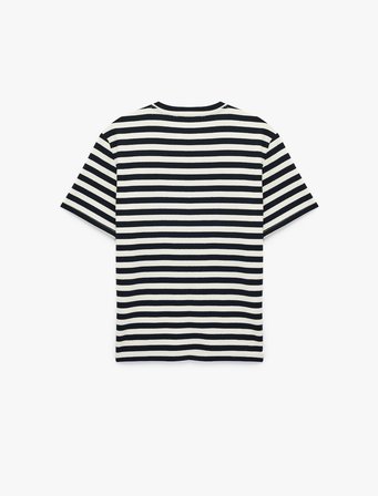 Regular Fit Kısa Kollu Düğmeli Henley Yaka Çizgili Tişört