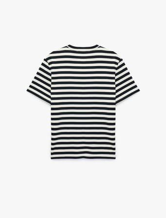 Regular Fit Kısa Kollu Düğmeli Henley Yaka Çizgili Tişört