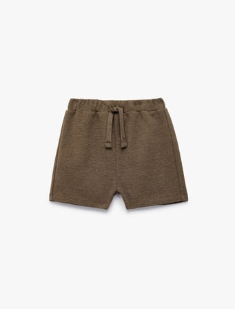 Beli Bağcıklı Pamuk Karışımlı Dokulu Basic Şort