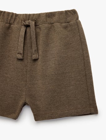 Beli Bağcıklı Pamuk Karışımlı Dokulu Basic Şort