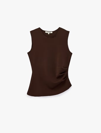 Asimetrik Kesim Slim Fit Bisiklet Yaka Kolsuz Bluz