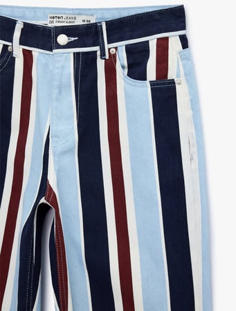 Çizgili Pamuklu Straight Denim Pantolon - Straight Jeans