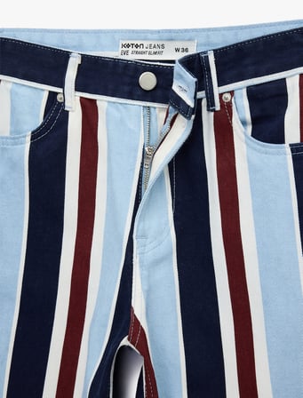 Çizgili Pamuklu Straight Denim Pantolon - Straight Jeans