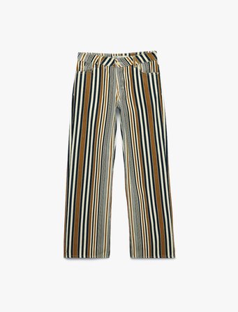Düğmeli Cepli Pamuklu Düşük Bel Düz Paça Çizgili Pantolon - Straight Fit Jean