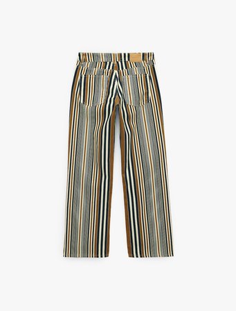 Düğmeli Cepli Pamuklu Düşük Bel Düz Paça Çizgili Pantolon - Straight Fit Jean