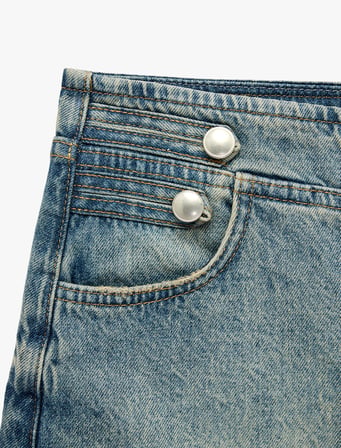 Pamuklu Düğmeli Slim Fit Mini Denim Şort Etek