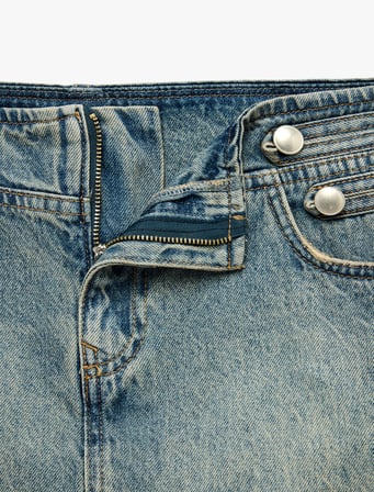 Pamuklu Düğmeli Slim Fit Mini Denim Şort Etek