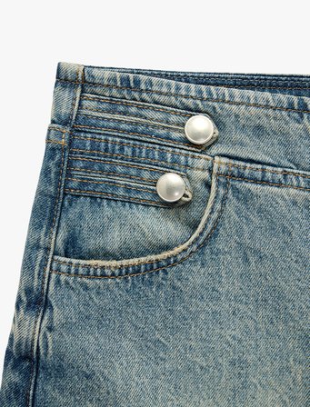 Pamuklu Düğmeli Slim Fit Mini Denim Şort Etek