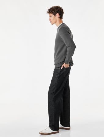 Uzun Kollu Pamuklu Waffle Dokulu Henley Yaka Sweatshirt