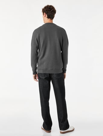 Uzun Kollu Pamuklu Waffle Dokulu Henley Yaka Sweatshirt