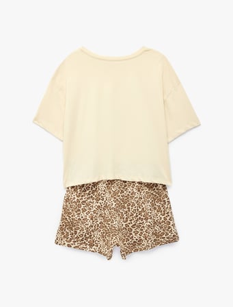 Leopar Desenli Pamuklu Kısa Kollu Şortlu Pijama Takımı