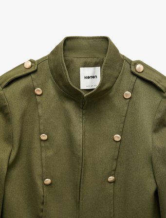 Uzun Kollu Pamuklu Gabardin Kumaş Süs Düğmeli Dik Mandarin Yaka Napolyon Ceket