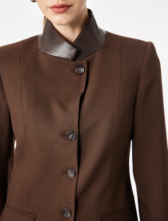Viskon Karışımlı Uzun Kollu Suni Deri Yaka Detaylı Slim Fit Ceket