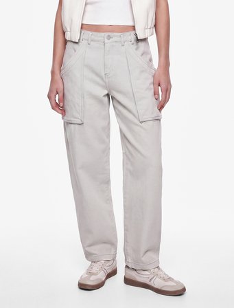 Düşük Bel Dikiş Detaylı Pamuklu Cepli Normal Paça Baggy Pantolon - Baggy Jeans