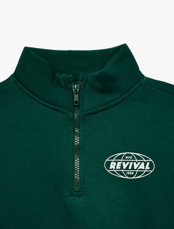 Baskılı Şardonlu Pamuklu Fermuar Detaylı Uzun Kollu Dik Yaka Sweatshirt
