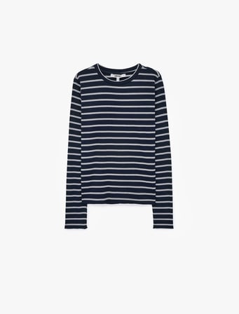 Slim Fit Bisiklet Yaka Uzun Kollu Çizgili Tişört 