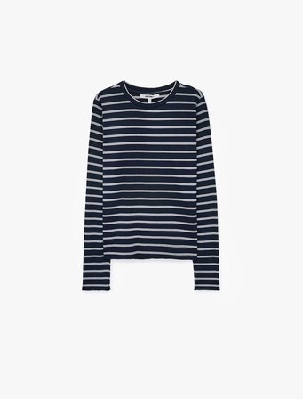 Slim Fit Bisiklet Yaka Uzun Kollu Çizgili Tişört 