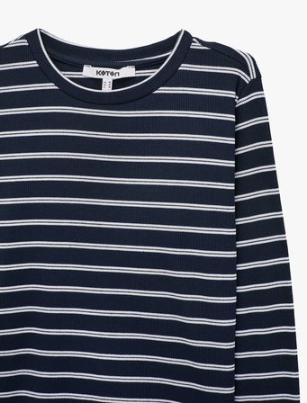 Slim Fit Bisiklet Yaka Uzun Kollu Çizgili Tişört 