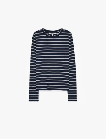 Slim Fit Bisiklet Yaka Uzun Kollu Çizgili Tişört 